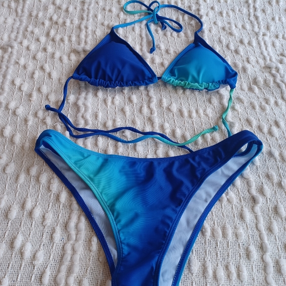 Shein Blue Halter Swimsuit & Beach Skirt - Picture 2 of 5